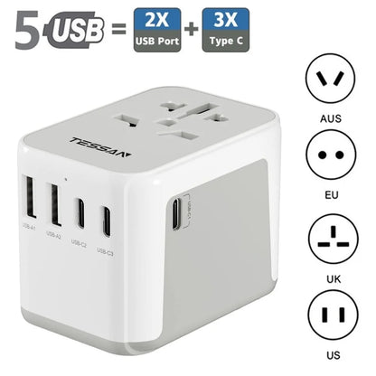 TESSAN Universal Travel Adapter with 3 USB, 1 USB C, International Socket adapter for Germany, USA, England, Australia