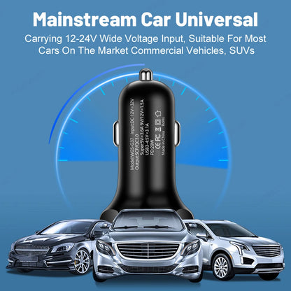 250W Car Charger QC 3.0 PD USB Super Fast Charge 5-Port 4USB+1PD Car Cigarette Lighter Phone Charger Adapter For iPhone Huawei