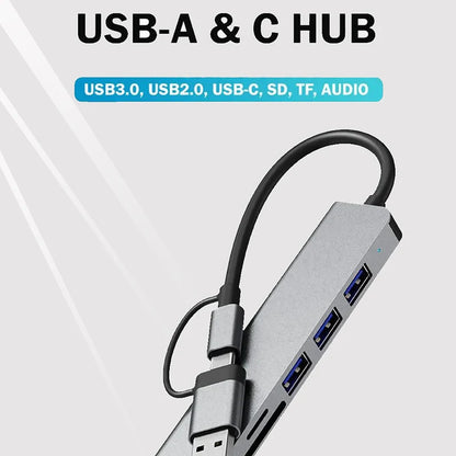 8 In 2 USB A Type C Hub Concentrator Docking Station Multi Adapter Card Reader Audio Multi-hub Dock Splitter For Laptops Macbook