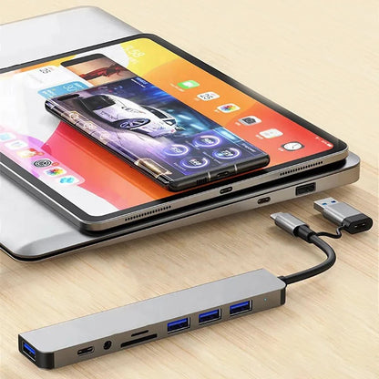 8 In 2 USB A Type C Hub Concentrator Docking Station Multi Adapter Card Reader Audio Multi-hub Dock Splitter For Laptops Macbook