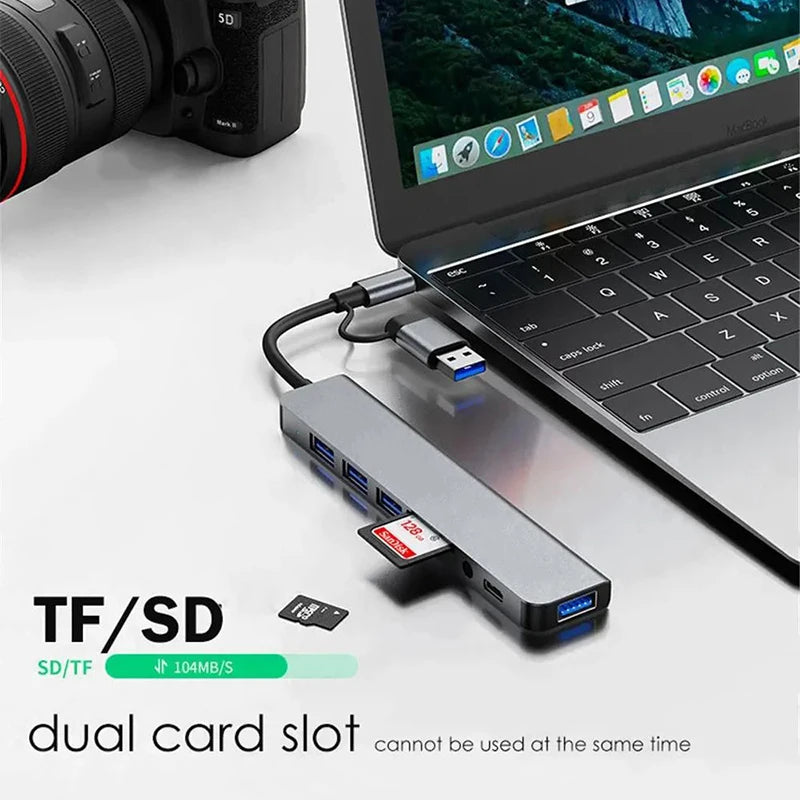 8 In 2 USB A Type C Hub Concentrator Docking Station Multi Adapter Card Reader Audio Multi-hub Dock Splitter For Laptops Macbook