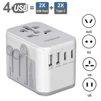 TESSAN Universal Travel Adapter with 3 USB, 1 USB C, International Socket adapter for Germany, USA, England, Australia